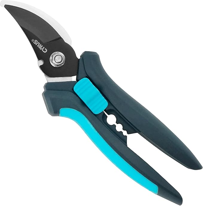 CYRUS 7.2" Bypass Pruning Shears - Carbon Steel Non-Stick Garden Shears with Puncturing (Thorn Remover) & Wire Stripping Holes, Safety Lock & Anti-Slip Grip, Multi-Functional Garden Pruners for Plant