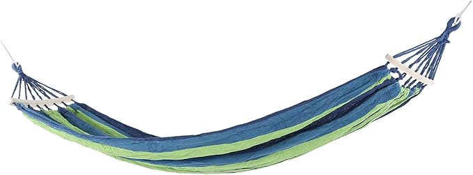 Camping Hammock Lightweight Portable Canvas, 86.6x31.5 Inch, Blue with Color Stripe - Hardwood Spreader Bar, Easy Setup, Ideal for Outdoor Travel and Hiking (Blue)