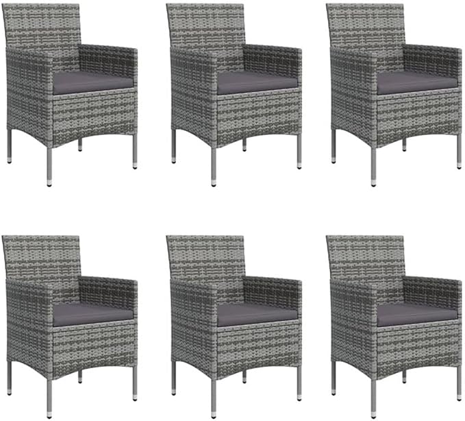 Afuera Living 7-Piece Garden Dining Set, Powder-Coated Steel Frame, Tempered Glass Tabletop, Weather-Resistant Cushions, Gray and Black Finish, Modern Patio Furniture for Outdoor Gatherings