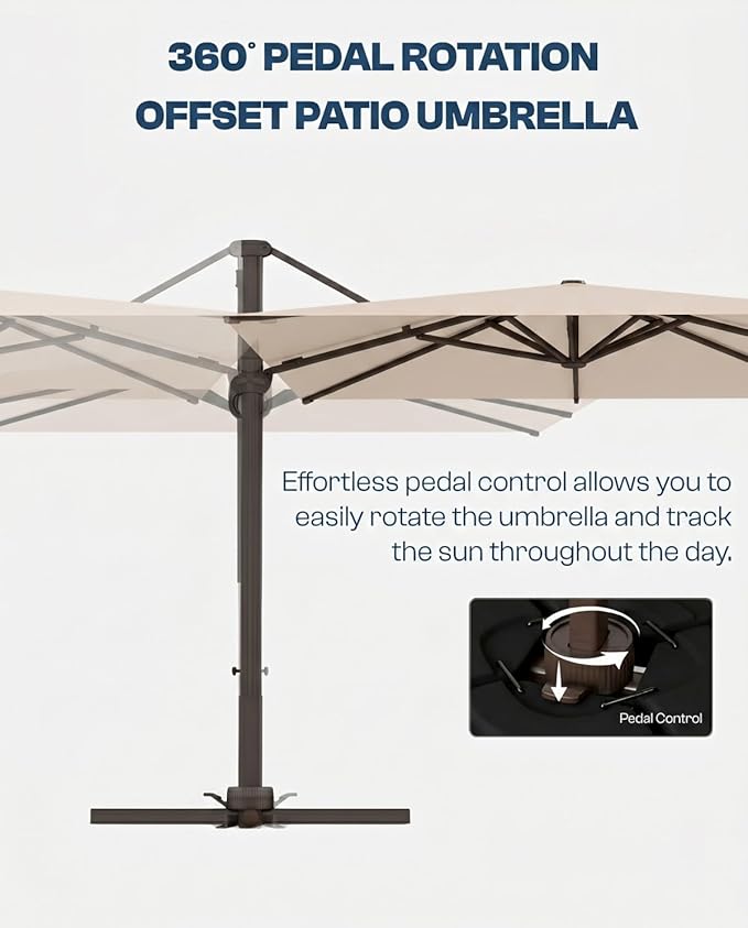 8' X 8' Patio Umbrella, Cantilever Umbrella with 360°Rotation, Offset Patio Umbrella with Easy Tilt & Fade Resistance for Pool Deck Garden Backyard, Beige (Base not Included)