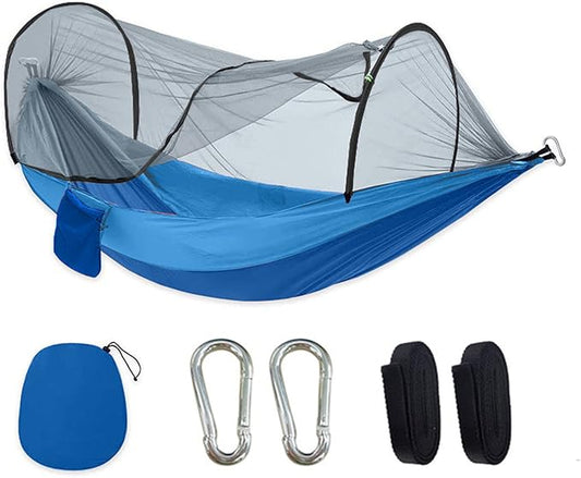 Camping Hammock with Net, Light and Durable Hammock for 2 People with Tree Strap and Carabiner Portable Pop Up Hammock for Outdoor Hiking
