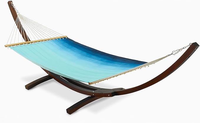 Fab Habitat Ombre Recycled Polyester Hammock - Big Sur - Teal - Indoor/Outdoor, Quick Dry, 2 Person 460 lbs Capacity - Patio, Poolside, Backyard, Garden, Beach, Balcony - 12-14 ft Adjustable