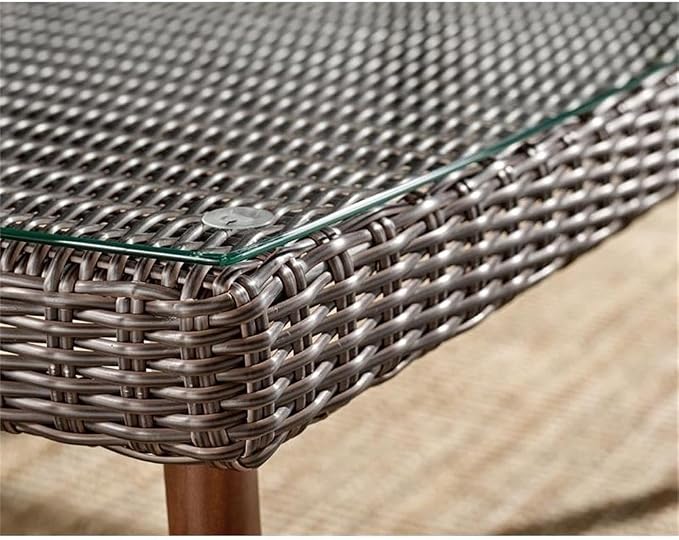 Alaterre Furniture Athens All-Weather Wicker Outdoor 26" H Cocktail Table with Glass Top, chocolate brown