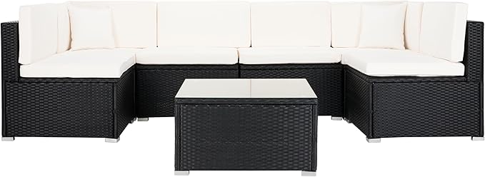 SAFAVIEH Outdoor Sectional Diona Black/White Outdoor Living Set