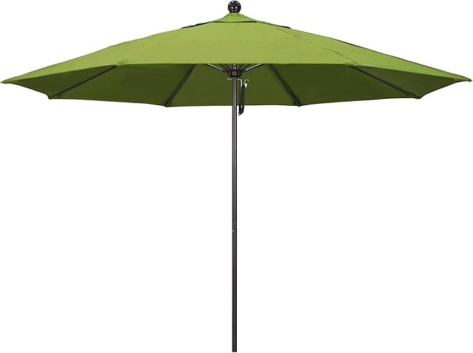 California Umbrella 11Ft Commercial Grade Sunbrella Fabric Market Umbrella, Pulley Lift, Aluminum/Fiberglass, 2mm pole wall, Bronze Frame, Macaw Fabric