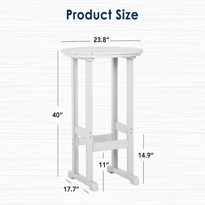 nalone 40" Outdoor Bar Table, All Weather HDPE Bar Height Patio Table Counter Round Patio Cocktail Bar Tables, Tall Bistro Pub Table for Deck, Porch, Backyard, Garden