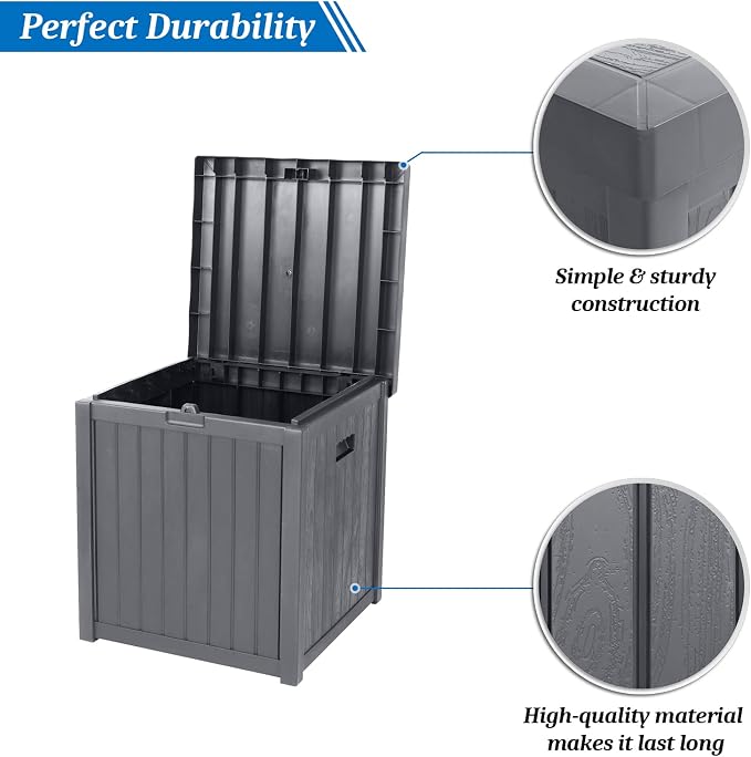 VINGLI 51 Gallon Outdoor Deck Box, Plastic Deck Box Design with Convenient Handles, Lockable Storage Box for Patio, Garden, Backyard and Balcony (Grey)