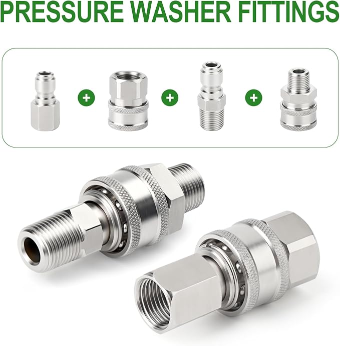 TAISHER 1PCS 304 Stainless Steel Pressure Washer Adapter Kit, NPT Quick Connect Fittings, 3/8" NPT Thread