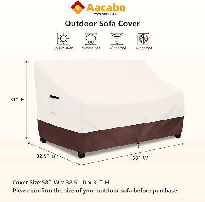 Outdoor Couch Covers,58 Inches Outdoor Sofa Cover, Waterproof Patio Furniture Cover,Furniture Covers for Patio Seating (Beige)