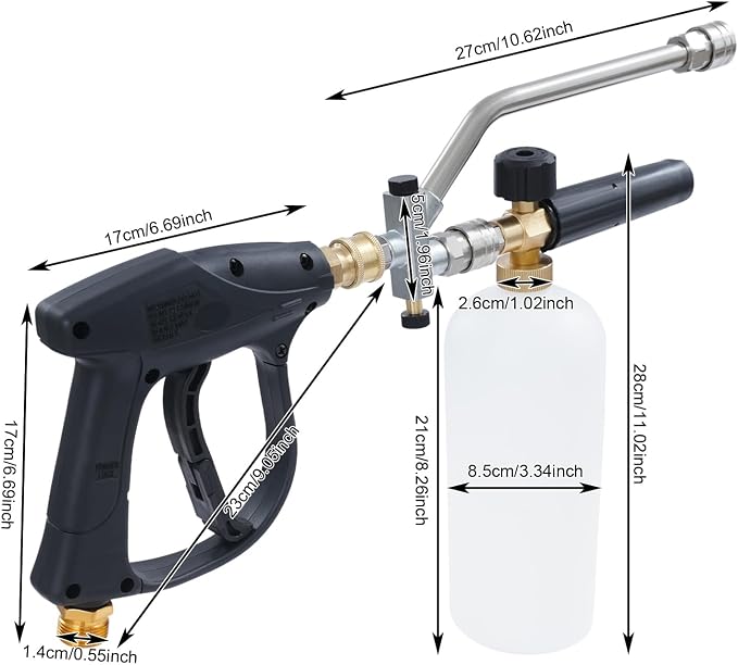 2-In-1pressure Washer Gun, Adjustable Pressure Washer Kit with 5 Replaceable Nozzles for Cars, Motorcycles Max Temperature 60°C/140°F Max Pressure 300 Bar/4350 Psi