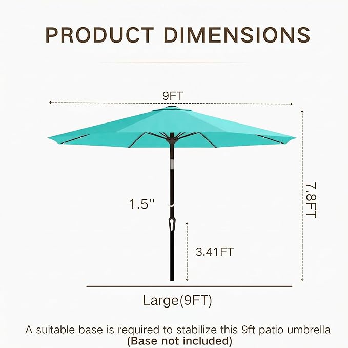 Kingdura 9FT Outdoor Patio Umbrella with Solar Lights, Market Table Umbrella with Push Button Tilt & Crank, 8 Sturdy Ribs, 32 LED Lights, UV Protection for Garden Lawn Deck Backyard Pool (Tiffany blue)