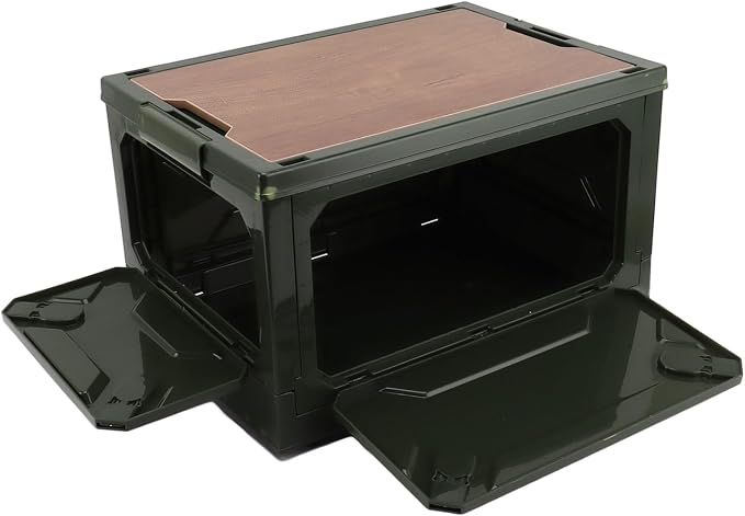 Tissting 30L 41cm/16.14in Collapsible Camping Storage Box with Wheels - 5-Side Opening Foldable Design for Outdoor Car Storage and Organization (Green)