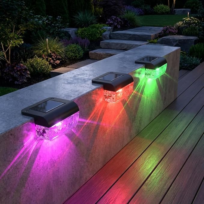 Eyrosa Solar Deck Lights 16 Pack, Solar Lights Outdoor Waterproof for Outside, Stairs, Step, Fence, Yard, Garden, Patio, Pool, Railing (Color Changing)