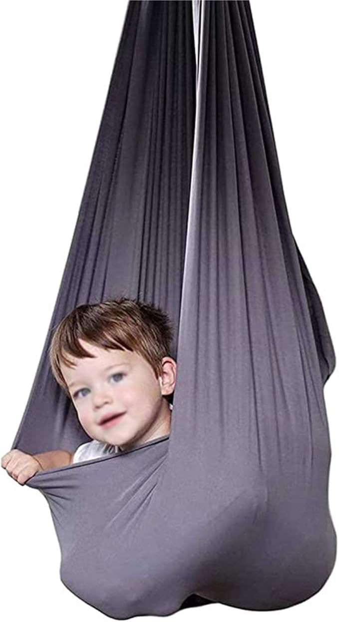Indoor Therapy Yoga Hammock Kid Sensory Cuddle Swing Steady Hanging Seat Chair with Special Needs for Autism ADHD Aspergers (Color : Gray, Size : 150 x 280 cm)