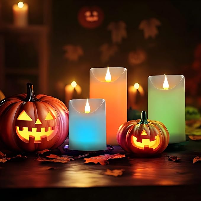 Flameless LED Color Changing Candles, Battery Operated Candle with Remote Control and Timer, Realistic Flame, Dimmable, Pillars for Christmas Party Decoration, D3''xH4''5''6'', 3Pcs