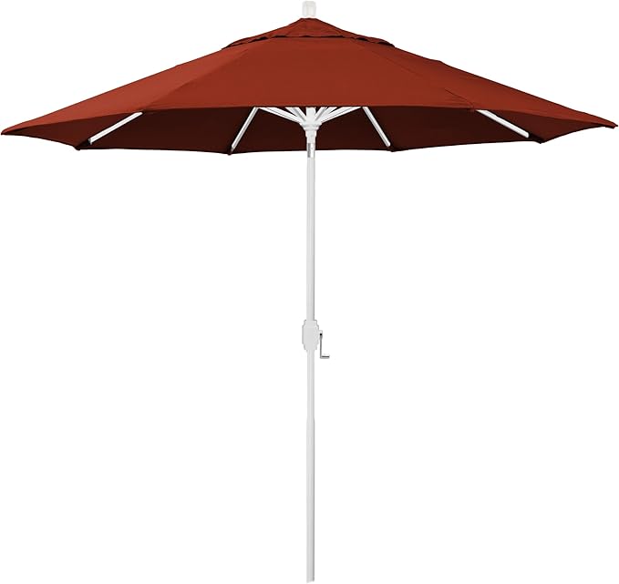 California Umbrella 12-Year-Non-Fading, 9Ft Premium Sunbrella Patio Umbrella, Hand-Crank, Button-Tilt, White Frame, Terracotta Fabric