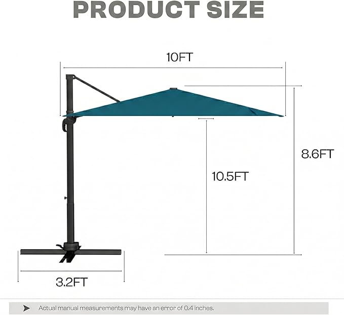 Cantilever Patio Umbrella, Large Square Outdoor Offset Umbrella with Aluminum Pole, 360-degree Rotation for Garden, Deck, Pool