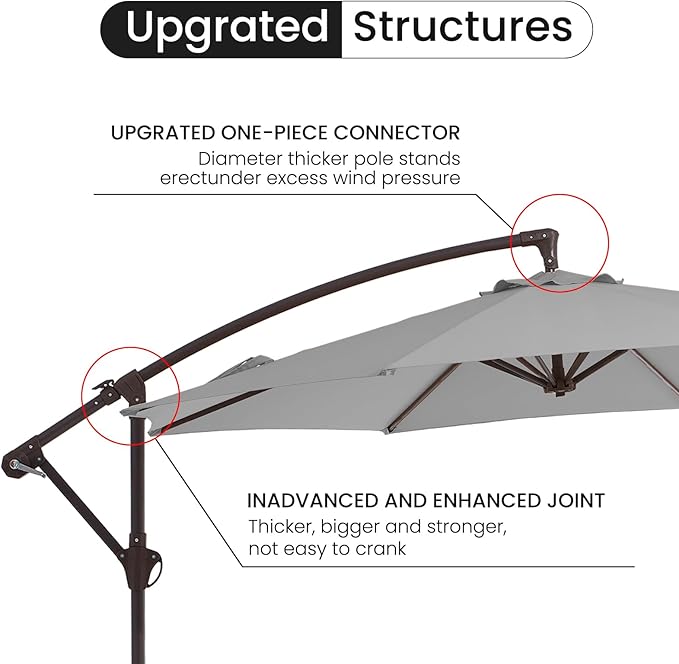 10FT Patio Umbrella, Outdoor Offset Cantilever Umbrella with Sturdy 8 Ribs, Easy Tilt Adjustment for Backyard Pool Garden,Light Gray