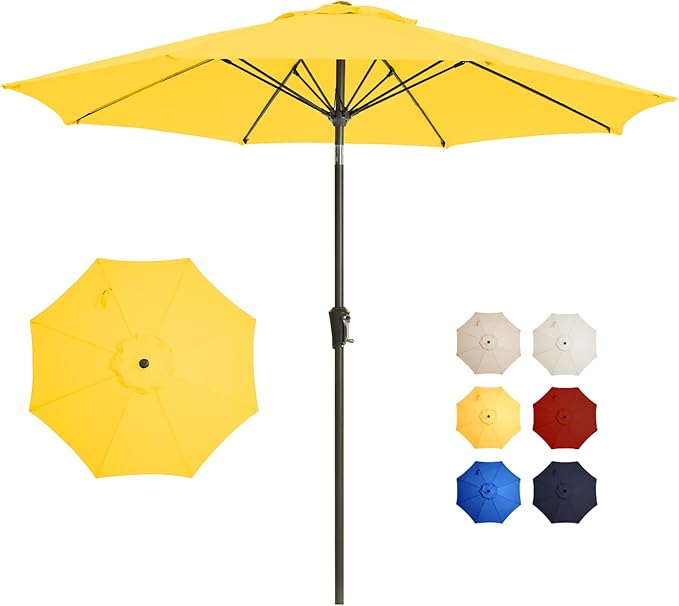 9FT Large Outdoor Patio Umbrella Pool Market Umbrella-UV Resistant, Easy Push Button Tilt and Crank, 8 Sturdy Ribs Heavy-Duty Table Umbrella for Deck, Backyard, Garden(Yellow)