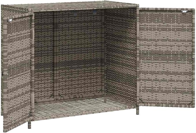 Outdoor Storage Cabinet Grey Deck Box 17.7 x 32.7 x 29.9 in UV-Resistant PE Rattan Contemporary Patio Storage for Garden Balcony and Poolside