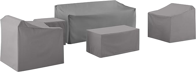 Crosley Furniture Patio Furniture Covers, Waterproof 5-Piece Cover Set for Outdoor Sofa, Chairs, and Tables, Gray