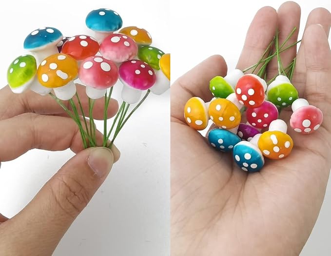 NSBELL 160PCS Fairy Garden Mushroom Mini Tiny Foam Mushroom Miniature Colorful Mushroom Artificial Fairy Garden Ornament for Flower Pot Micro Landscape Decoration