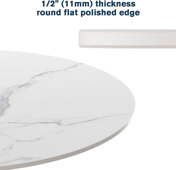 ZL ZELing Round Sintered Stone Table Top 23.6",Replacement Table Top for Indoor & Outdoor - Heat/Scratch Resistant Waterproof Ceramic DIY Desktop,Patio/Balcony/Bistro/Café & Dining Room (White)