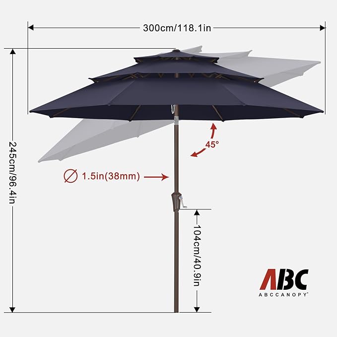 ABCCANOPY 10Ft 3 Tiers Market Umbrella, Outdoor Table Umbrella for Patio, Deck, Backyard (Navy Blue)