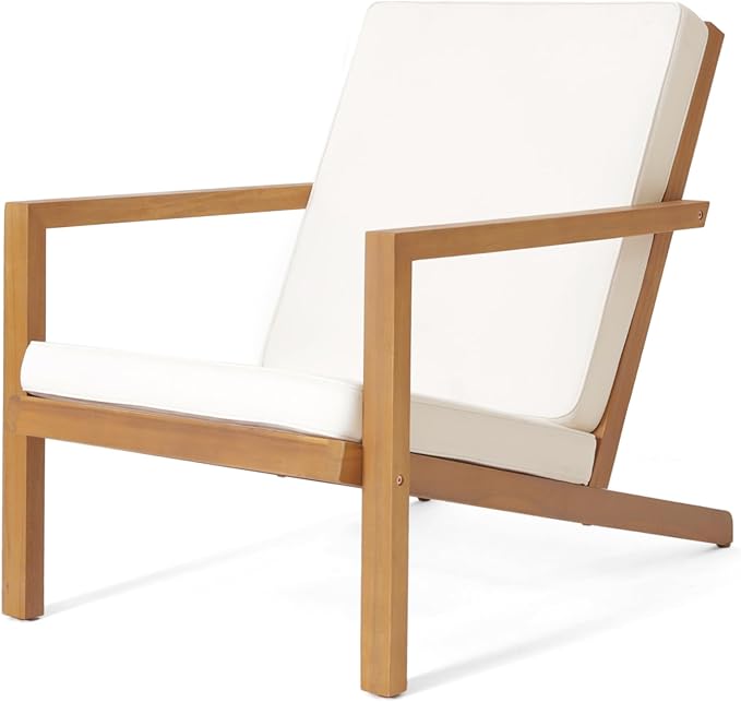 Christopher Knight Home Leah 2-Seater Acacia Wood Outdoor Patio Furniture Set, Outdoor Conversation Chat Set with Cushion, Adirondack Chairs Set of 2 + Side Table Set for Backyard Balcony, Teak+Beige