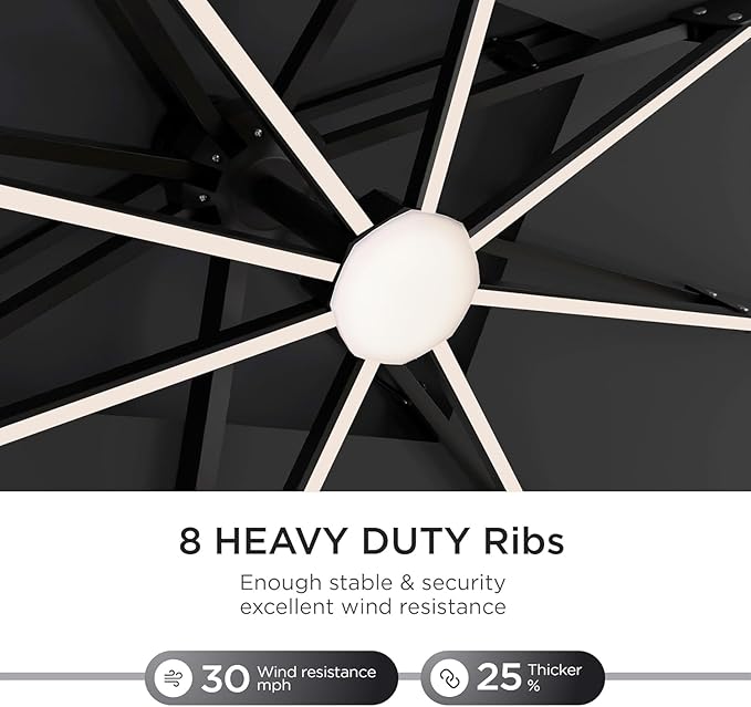 10' X 13' Patio Umbrella with Weighted Base and LED Lights Outdoor Cantilever Large Rectangle Offset Umbrellas Heavy Duty Aluminum Double Top with 360-degree Rotation for Pool Garden Deck, Black