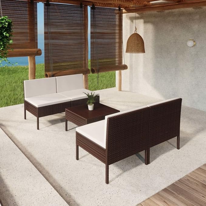 Patio Lounge Set with Cushions,Patio Furniture Sets,Patio Conversation Sets,Outdoor Furniture Sets,for Garden,Backyard,Outdoor,5 Piece Poly Rattan Brown