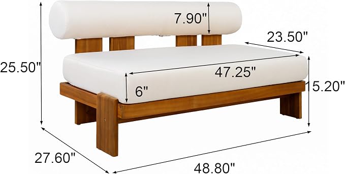 Christopher Knight Home Ahina 4 Pieces Acacia Wood Conversation Set, Loveseat & Accent Chair Chat Set with Cushions, Slat Panel Coffee Table, Patio Furniture Set for Backyard/Balcony, Teak + Beige
