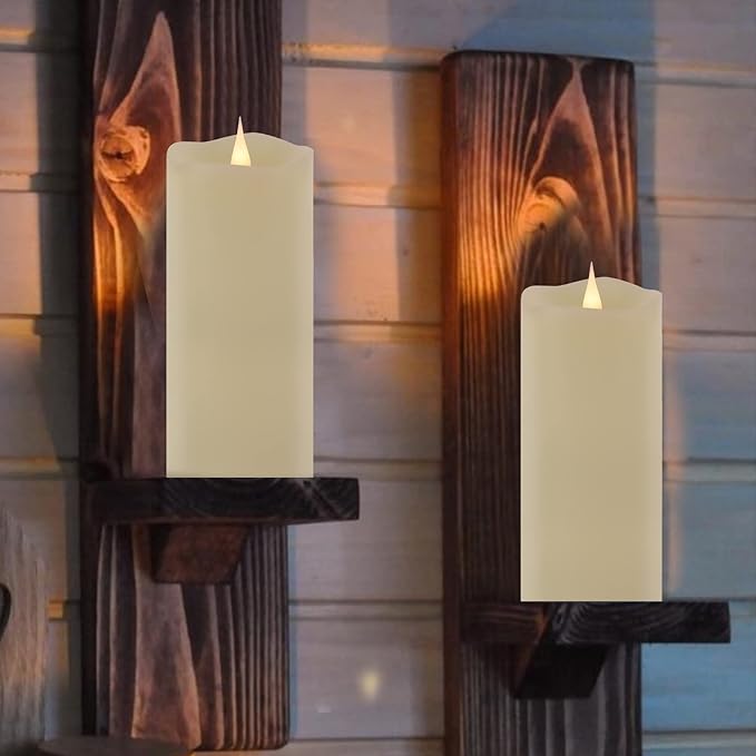 TECHLONG Flameless Candles with Remote Timer, 3D Moving Flickering Flame Battery Operated Candles Lasting 1000+ Hours, 3" x 7" Ivory Real Wax Electric LED Pillar Candles, Set of 2