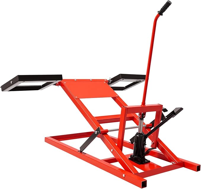 Lawn Mower Lift, Hydraulic Cylinder Lift Jack, 500lbs Capacity, 23-48in Adjustable Wheel Span Distance, 17.5-24in Lift Height, for Garden Tractors, Lawn Mowers, All-Terrain Vehicles, Red+ Black