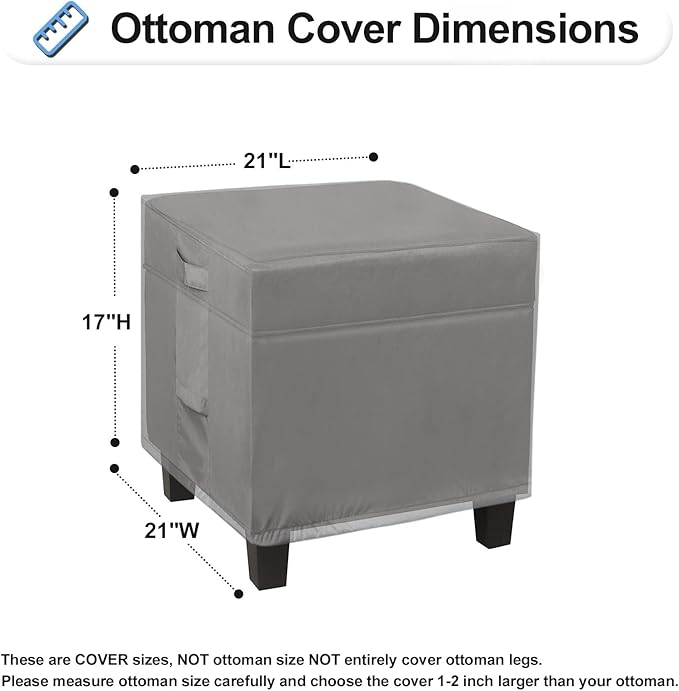 OutdoorLines Outdoor Waterproof Patio Ottoman Covers - Square UV-Proof Patio Side Table Cover Windproof Heavy-Duty Furniture Covering Protector 21L x 21W x 17H Inch, Grey