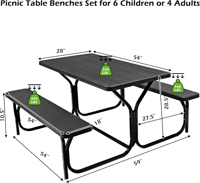 Outdoor Picnic Table, Black