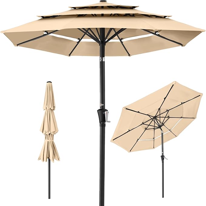 Best Choice Products 10ft 3-Tier Market Patio Umbrella, Outdoor Sun Shade with Tilt, Crank Lift, 8 Ribs for Backyard, Deck, Poolside