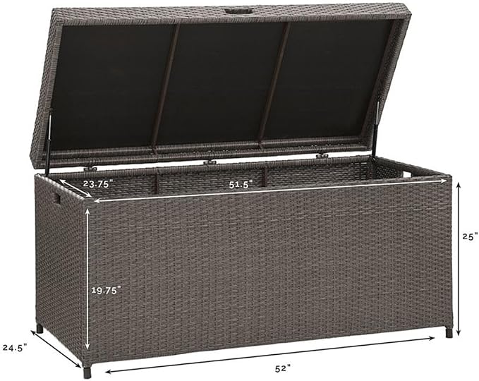 Pemberly Row Coastal Wicker/Rattan Patio Deck Box, Weathered Gray Finish, 52 in Wide, Durable Steel Frame with Resin Wicker, Oversize Outdoor Storage Chest for Cushions and Garden Essentials