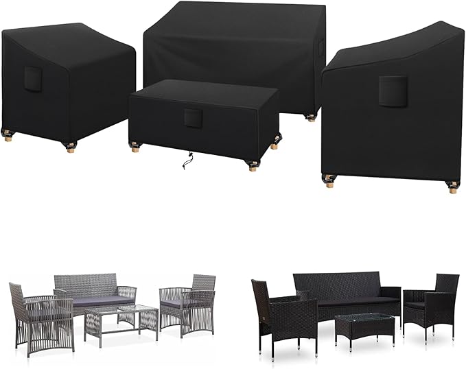 SIRUITON Patio Furniture Covers, Outdoor Furniture Cover Waterproof 4-Piece, Patio Furniture Set Covers, Heavy Duty Durable and Water Resistant Fabric (210D Polyester Oxford, Black)