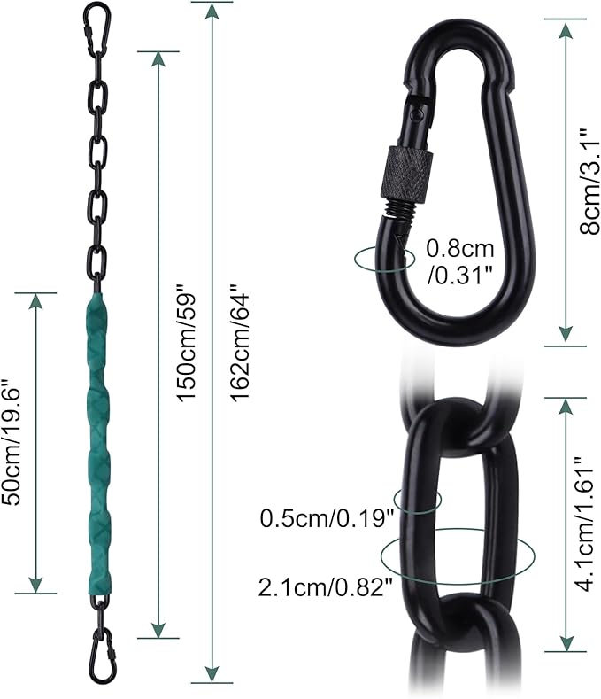 JACNITAD 64inch Hanging Swing Chair Chain (2)+ 4 Free Quick Links, 1000LB Load Bearing,Indoor and Outdoor Playground Swings, Hammocks, Sandbags Swing Chains