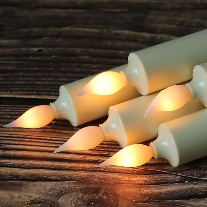 DRomance Flameless Window Candles with Remote and Timer, Battery Operated LED Taper Candles with Suction Cups Set of 6 Christmas Window Candle Holiday Decor(Gold Holders)