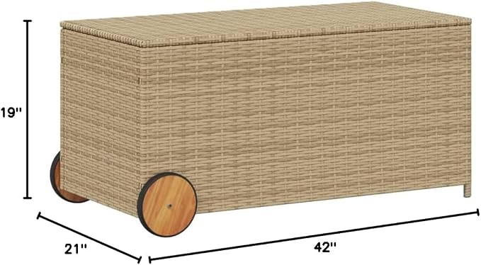 Outdoor Storage Box with Wheels Mix Beige 50.2 Gal PE Rattan Garden Patio Furniture Deck Box Water-Resistant Bag Steel Frame for Poolside Backyard Porch