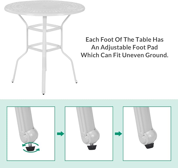 VIVIJASON 38.5" Patio Height Bar Table, All-Weather Cast Aluminum Bar Bistro Table Outdoor Patio Round Dining Table with Umbrella Hole for Balcony, Lawn, Garden, Backyard, White
