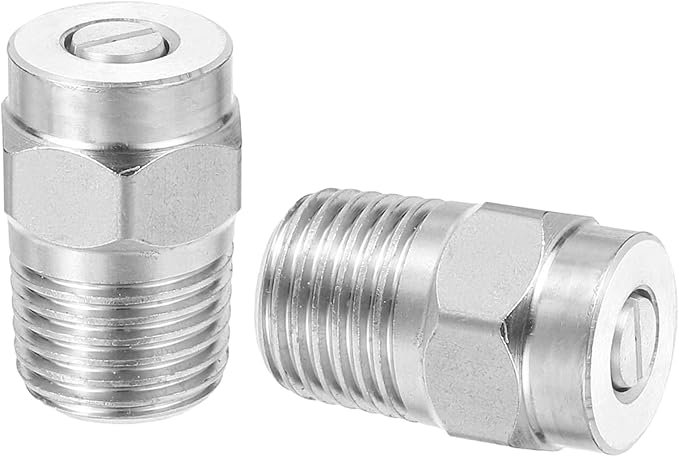 uxcell 2Pcs Pressure Washer Nozzle, Stainless Steel Thread Nozzles Tips, Universal Replacement for Undercarriage Cleaner Water Broom, 1/4 Inch NPT Male, 40 Degree 030 Orifice