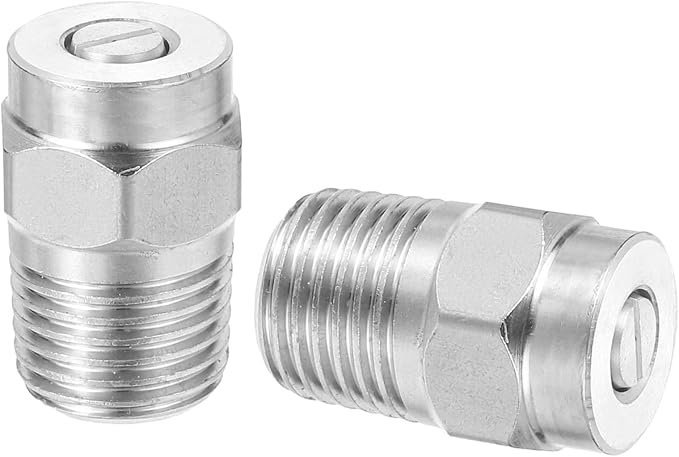 uxcell 2Pcs Pressure Washer Nozzle, Stainless Steel Thread Nozzles Tips, Universal Replacement for Undercarriage Cleaner Water Broom, 1/4 Inch NPT Male, 40 Degree 025 Orifice