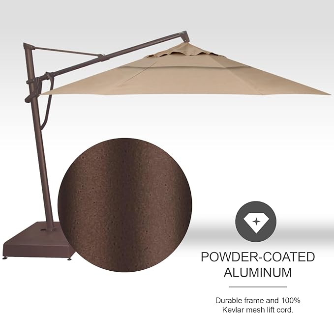 Treasure Garden AKZ PLUS Cantilever Umbrella 13' Obravia Sand Canopy and Bronze Frame with Stationary Base