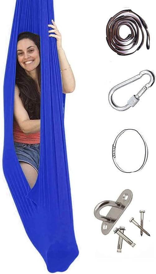 Indoor Therapy Swing Kids Snuggle Swing With Special Needs Cuddle Hammock For Children Adults Autism, ADHD, Aspergers Sensory Integration Easy To Install ( Color : Blue , Size : 100*280CM/39*110in )