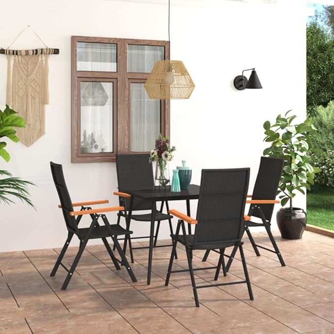 5 Piece Patio Dining Set, Patio Conversation Set Porch Furniture Set Front Porch Furniture Sectional Sofa for Garden Negotiation Area Exhibition Piazza Black and Brown