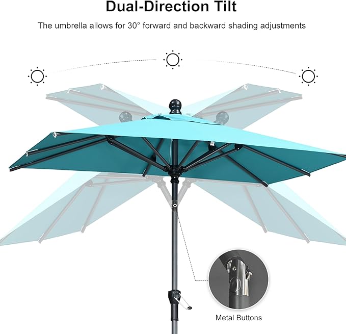 PURPLE LEAF 6.5' x 6.5' Square Patio Market Umbrella with Base Outdoor Table Umbrellas Aluminum Frame Sun Shade with 8 Sturdy Ribs Tilt for Garden Deck Lawn Pool Turquoise Blue