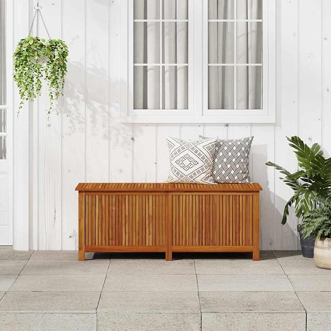 Solid Acacia Wood Patio Storage Box with Gas-Lift Lid 59.1"x19.7"x22.8" Outdoor Deck Box Bench for Poolside Backyard Garden Furniture Cushion Organization